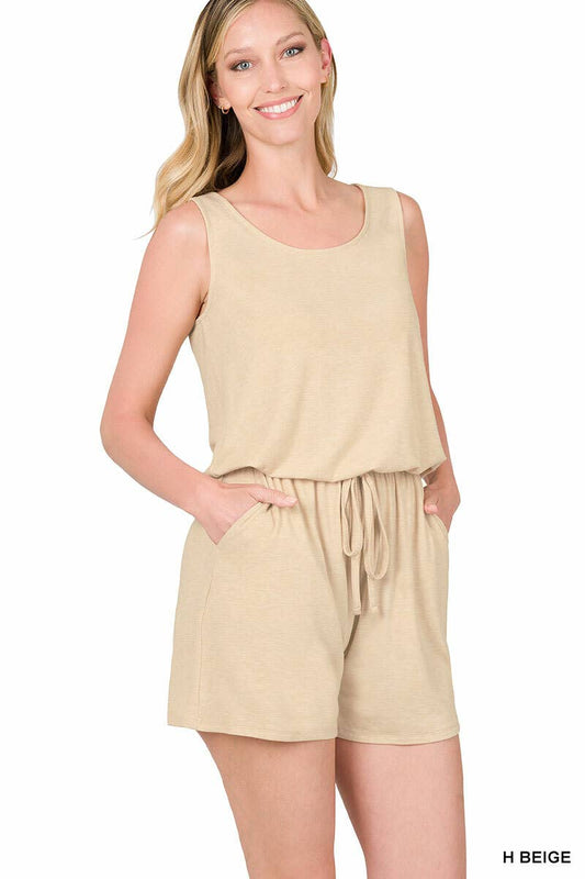 42POPS - ..SLEEVELESS ROMPER WITH POCKETS: L / HBEIGE-140972