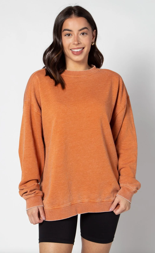 chicka-d Burnout Crew Sweatshirt - Burnt Orange