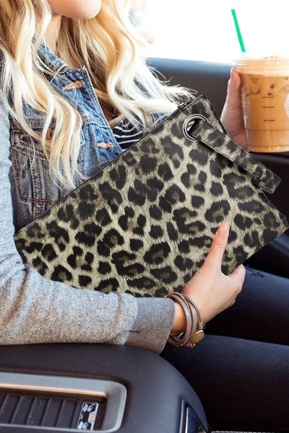 Blushing Owl Co - Khaki Leopard Print Oversized Clutch / Handbag